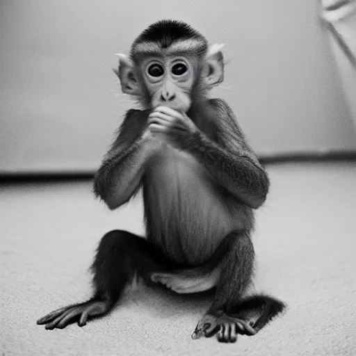 Prompt: cute baby monkey 35mm film photography, ILFORD XP2 Super