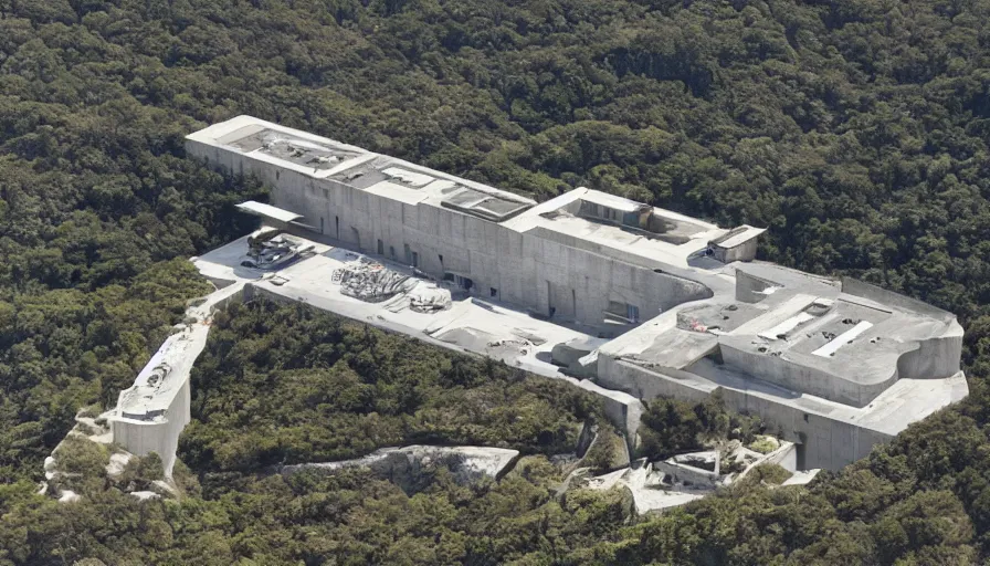 Image similar to big military base perched on a cliff overlooking a magnificient bay, laboratory, drawing architecture, science fiction, pritzker architecture prize, greig fraser