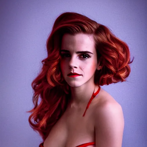 Prompt: Emma Watson as Jessica Rabbit, (Sony a7R IV, symmetric balance, polarizing filter, dynamic range, HDR)