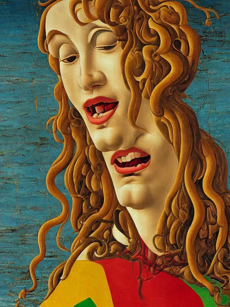 Image similar to a beautiful painting of a white tooth surrounded by reggae colors, detailed oil painting, Sandro Botticelli