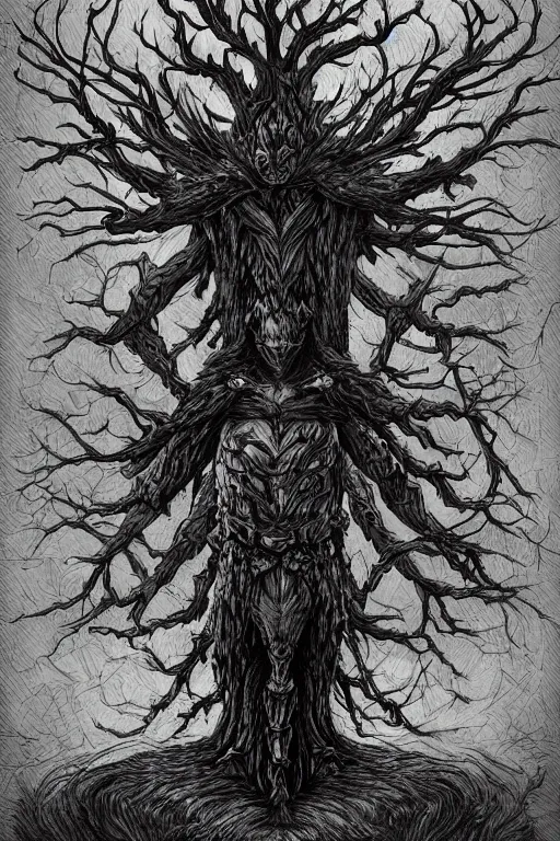 Image similar to armoured tree humanoid monster, symmetrical, highly detailed, digital art, tree armour, sharp focus, trending on art station, kentaro miura manga art style