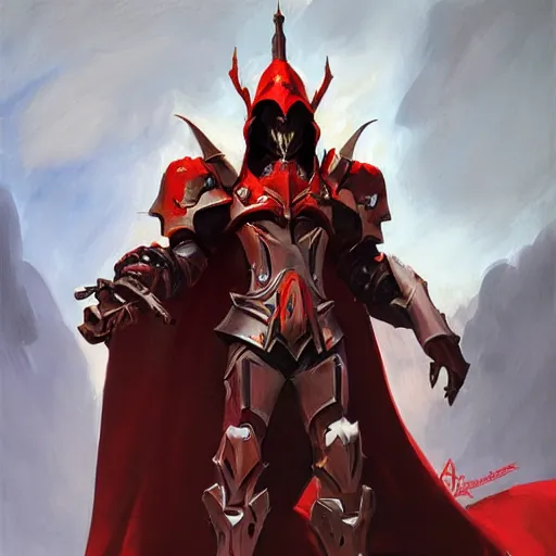 Image similar to greg manchess portrait painting of armored ainz ooal gown aka momon in a red cloak as overwatch character, medium shot, asymmetrical, profile picture, organic painting, sunny day, matte painting, bold shapes, hard edges, street art, trending on artstation, by huang guangjian and gil elvgren and sachin teng