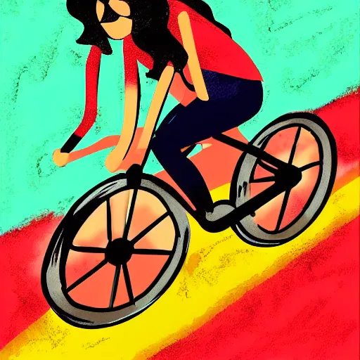 Image similar to illustration of a hot girl on a bike going 60 miles per hour, digital art