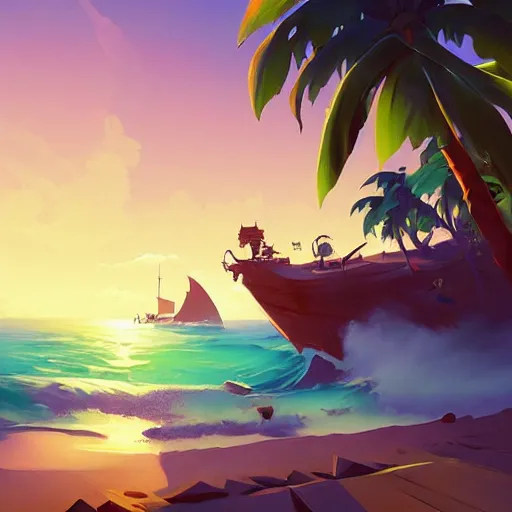 Image similar to painting treasure on sea of thieves game smooth median photoshop filter cutout vector, behance hd by jesper ejsing, by rhads, makoto shinkai and lois van baarle, ilya kuvshinov, rossdraws global illumination