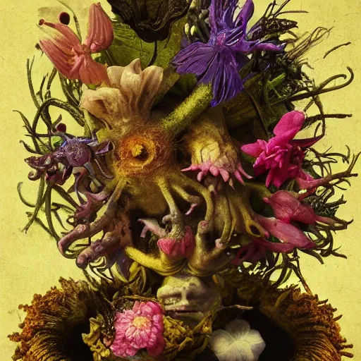 Image similar to disgusting disturbing colorful strange dutch golden age bizarre mutant flower floral still life with many human toes realistic human toes blossoming everywhere insects very detailed fungus tumor disturbing tendrils bizarre slimy forms sprouting up everywhere by rachel ruysch christian rex van minnen black background chiaroscuro dramatic lighting perfect composition masterpiece high definition 8 k 1 0 8 0 p
