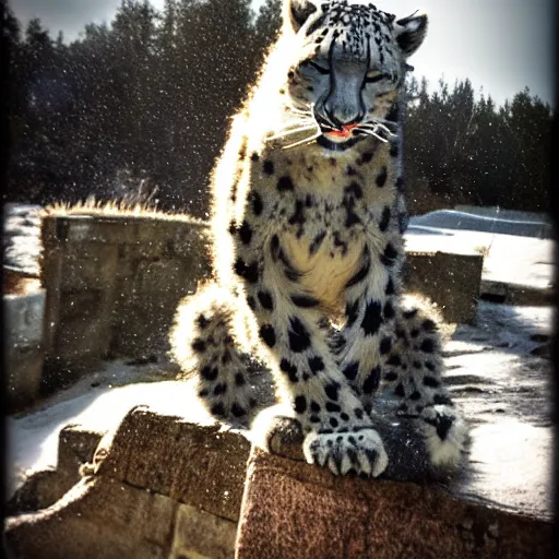 Image similar to Snow leopard doing vape tricks, iPhone photo