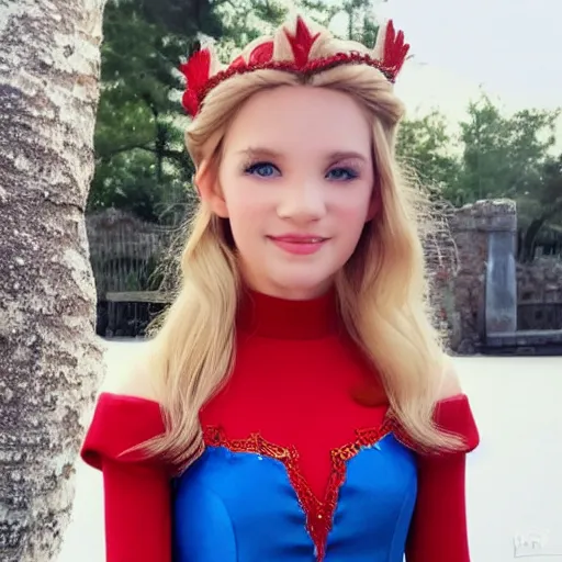 Image similar to beautiful gorgeous cute young elf princess Anna Taylor-Joy blonde hair blue eyes blushed in red dress