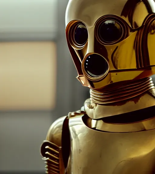 Image similar to c - 3 po as a hamster, movie still, star wars, cinematic, sharp focus, cinematic grain, cinematic lighting, 8 k