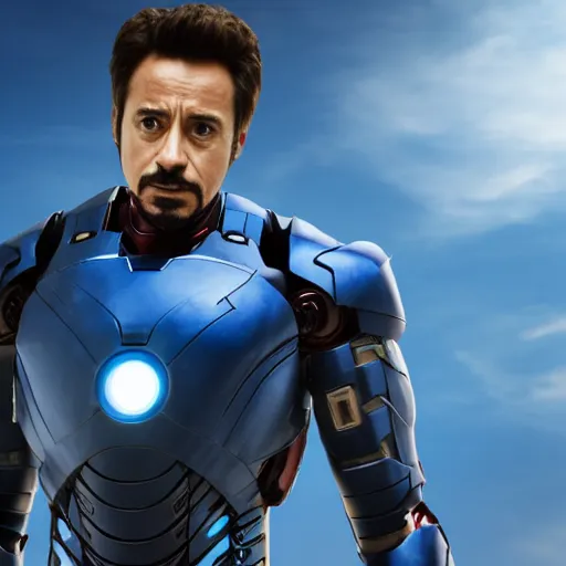 Image similar to fully blue iron man suit, 4k realistic photo