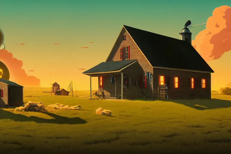 Image similar to a amish farmhouse cottage by paolo eleuteri serpieri and tomer hanuka and chesley bonestell and daniel merriam and tomokazu matsuyama, clearly defined outlines, unreal engine, high resolution render, featured on artstation, octane, 8 k, highly intricate details, vivid colors