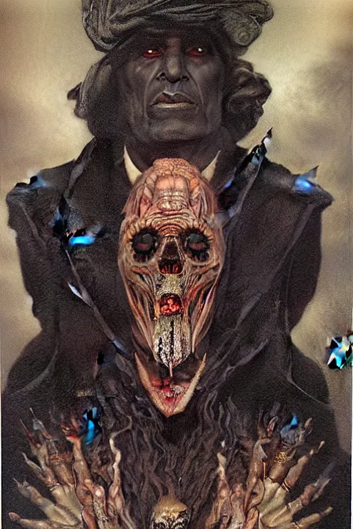 Image similar to a portrait of papa legba by wayne barlowe, gustav moreau, goward,  Gaston Bussiere and roberto ferri, santiago caruso, and austin osman spare, ((((occult art))))