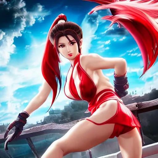 Image similar to Epic and beautiful Movie poster of Mai Shiranui from King of Fighters, studio photography, cinematic lighting, photorealism, highly detailed and intricate, HDR 8k