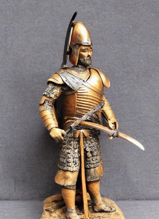 Prompt: Images on the store website, eBay, Miniature Statue of a Ancient Warrior with Shield