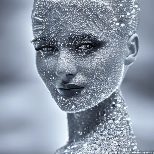 Image similar to gorgeous woman made out of clear ice crystals, extremely high detail and masterful composition, highly symmetric, 8K, Leica Vario-Elmar-S 30-90mm f/3.5-5.6 ASPH