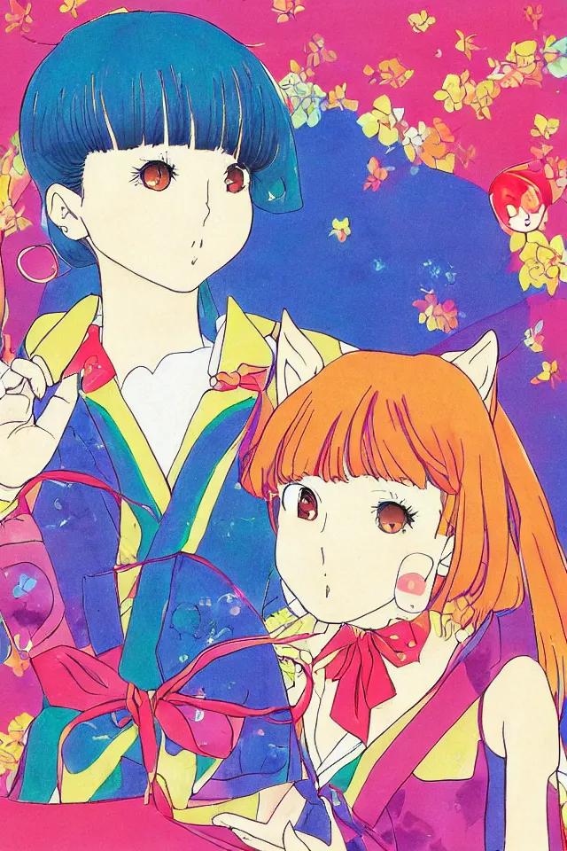 Image similar to a portrait of a shiba inu, in the art style of 8 0 s anime, japanese city pop color palette, highly detailed, naoko takeuchi, hajime yatate