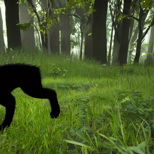 Prompt: of black cat walking in the woods in unreal engine style