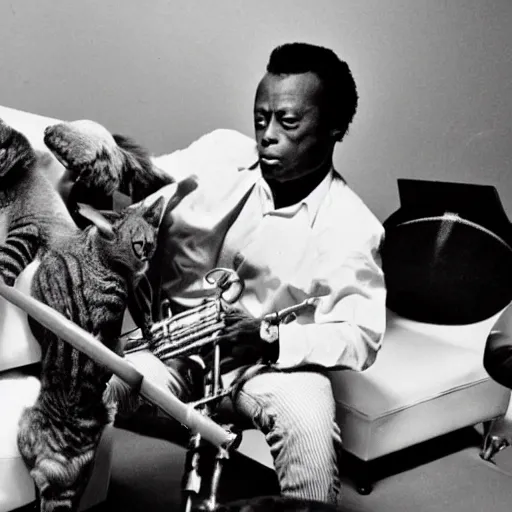 Prompt: Miles Davis playing with cool cats