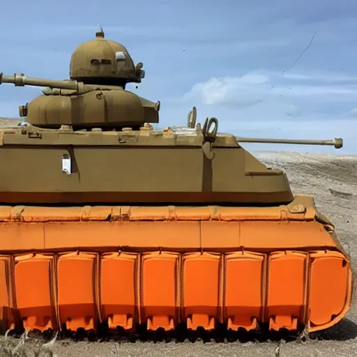 Prompt: a bright orange tank