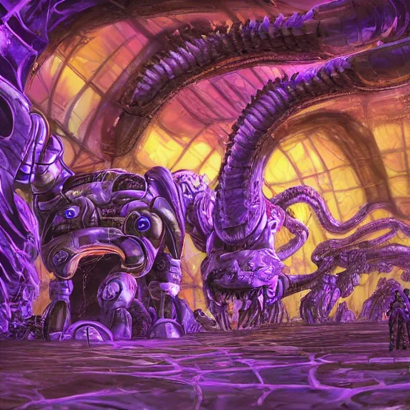 Image similar to detailed shot inside a cavernous living stomach of a giant mecha dragon, the walls purple and pulsing, slimy and hot, lots of acid pooling up on the floor, digesting a bunch humans that ended up inside, food pov, micro pov, vore, digital art, furry art, high quality, 8k 3D realistic, macro art, micro art, Furaffinity, Deviantart, Eka's Portal, G6