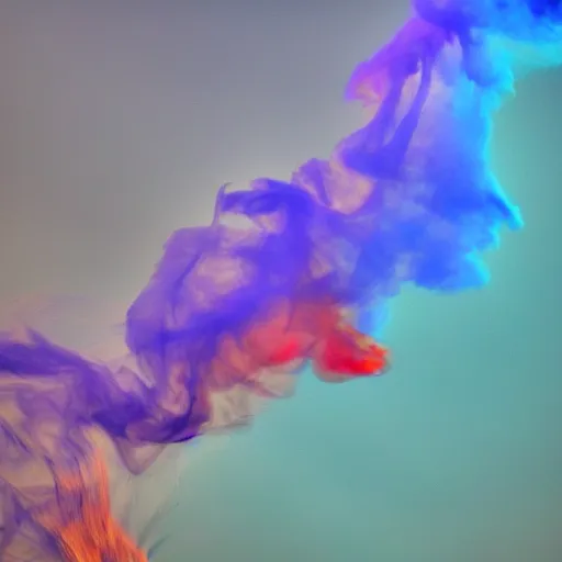 Image similar to multi color smoke, one smoke is the shape of a small ( outstretched ribbed wings and head of an ancient dragon ), billowy, hdr, 8 k, 4 k