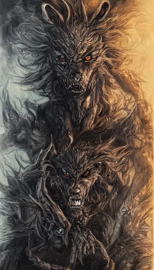 Image similar to Werewolf in London, by Ayami Kojima, studio ghibli, cinematic lighting, intricate, highly detailed, digital painting, trending on artstation, Illustration, epic scale