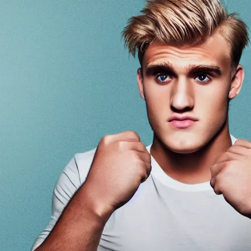Image similar to a realistic detailed photo of boxer & youtuber jake paul, hypnotized by a watch, blank stare, shiny skin