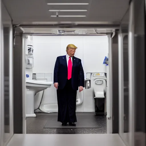 Image similar to Donald Trump flushing a voting machine down the toilet, Canon EOS R3, f/1.4, ISO 200, 1/160s, 8K, RAW, unedited, symmetrical balance, in-frame