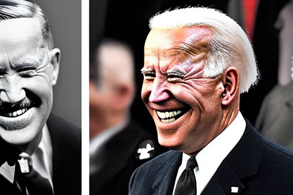 Image similar to “ very very intricate photorealistic photo of hitler and joe biden laughing together, detailed natural lighting, award - winning crisp details ”