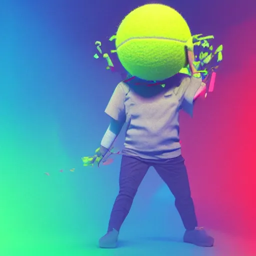 Prompt: a tennis ball monster , colorful chalk, , digital art, fantasy, magic, trending on artstation, ultra detailed, professional 3D render by Beeple