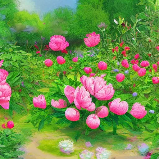 Image similar to Peony garden, digital art