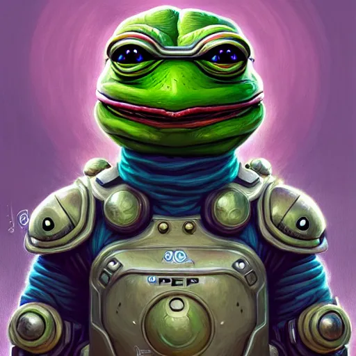 Image similar to Glad pepe with a spoon wearing futuristic power armor, fantasy, intricate, highly detailed, digital painting, trending on artstation, sharp focus, illustration, style of Stanley Artgerm and Greg Rutkowski and Dan Mumford