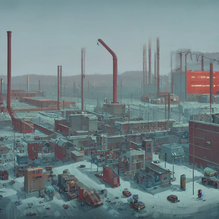 Image similar to factory, by simon stalenhag