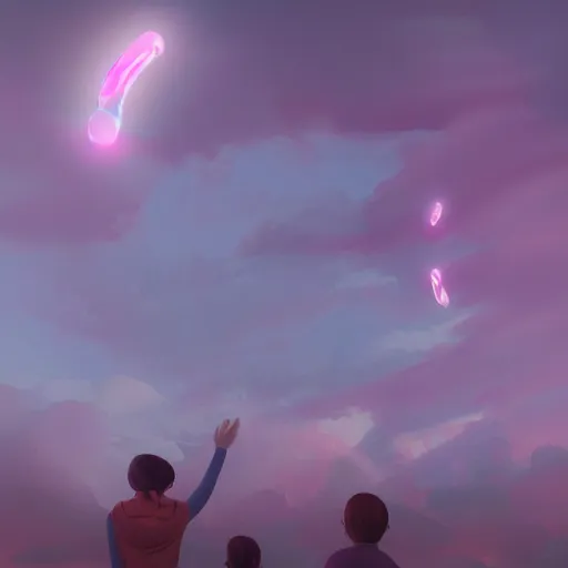 Prompt: people trying to reach a pink crytsall in the sky, beeple, artstation, detailed, digital art