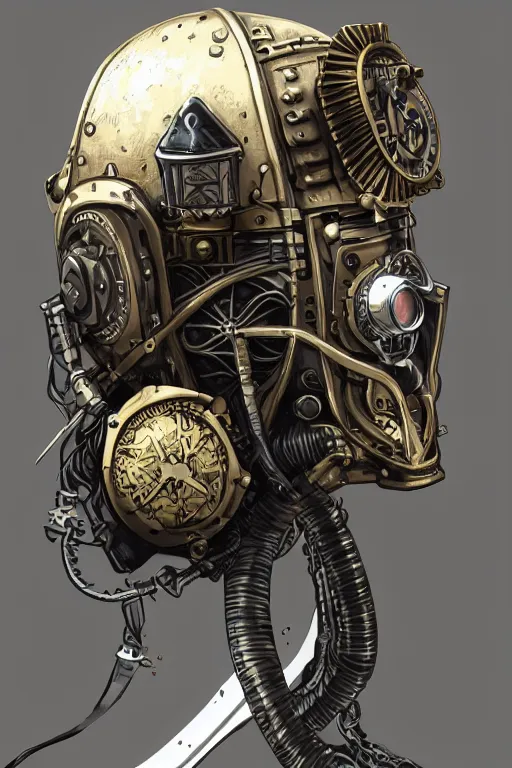 Image similar to steampunk helmet fantasy art mask robot ninja stylized digital illustration sharp focus, elegant intricate digital painting artstation concept art global illumination ray tracing advanced technology chaykin howard and campionpascale and cooke darwyn and davis jack