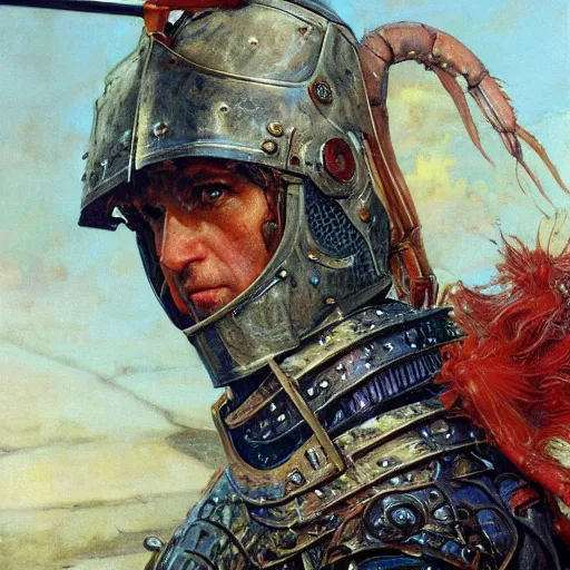 Image similar to shrimp as a fantasy knight, closeup portrait art by norman rockwell and donato giancola and greg rutkowski,