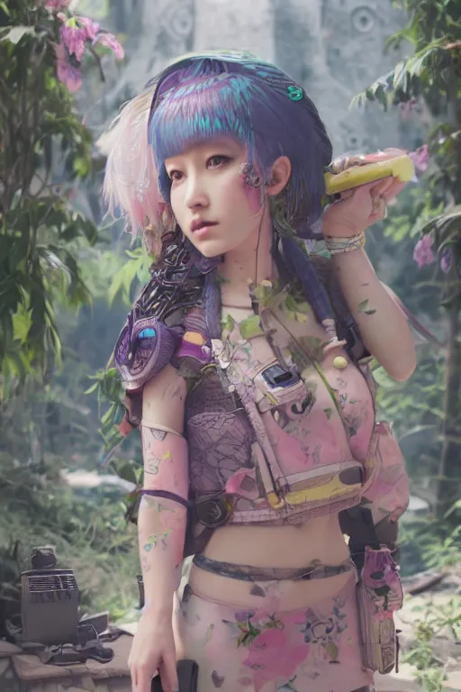 Prompt: solarpunk girl kawaii, ultra realistic, concept art, intricate details, highly detailed, photorealistic, octane render, 8 k