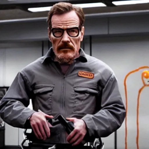 Prompt: Bryan Cranston as Gordon Freeman in H.E.V suit, photo