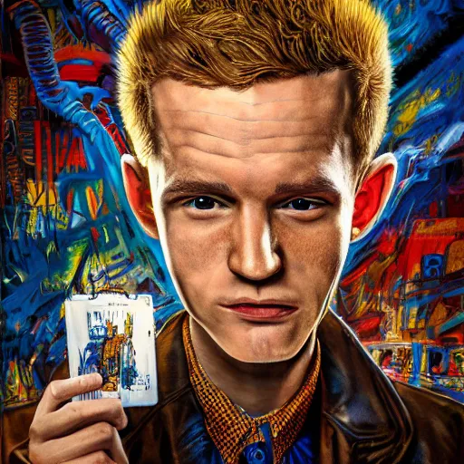 Image similar to vitalik buterin, realistic, regal, refined, detailed digital art, michael cheval, walt disney ( 1 9 3 7 ), basquiat, oil painting, steampunk, highly detailed, cinematic lighting, unreal engine, 8 k