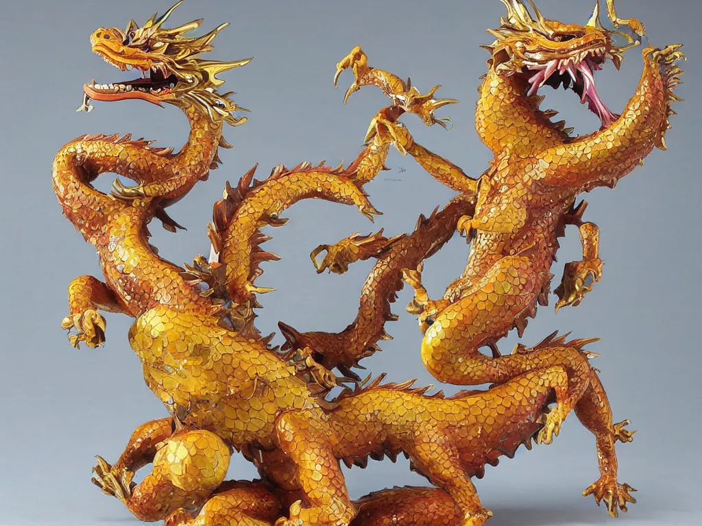 Image similar to Doraemon Dorami Fractal Dragon statue, painted by Hajime Soryama