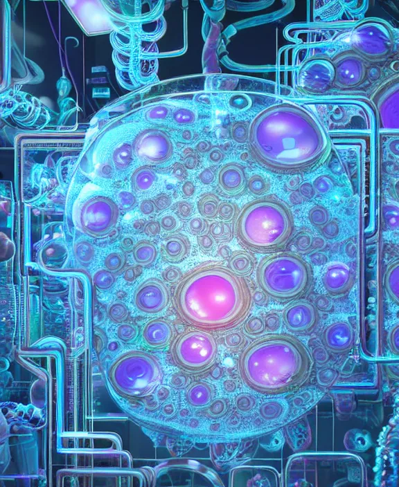 Image similar to intricate opulent transparent clear see - through portrait of microbes, fractal, neon lights, circuitry, dense industrial environment, ultra realistic, concept art, art deco, photorealistic, octane render, 8 k, unreal engine. art by nori inoguchi and sam kaplan and zachary goulko and christopher marley and artgerm