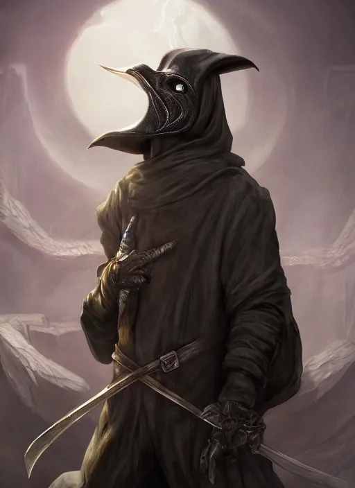 Image similar to plague doctor ultra detailed fantasy, elden ring, realistic, dnd character portrait, full body, dnd, rpg, lotr game design fanart by concept art, behance hd, artstation, deviantart, global illumination radiating a glowing aura global illumination ray tracing hdr render in unreal engine 5