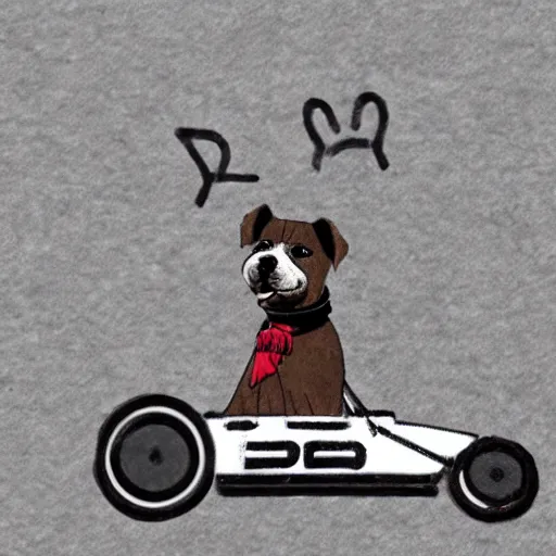 Image similar to a dog riding a race car in the style of P.D. Eastman