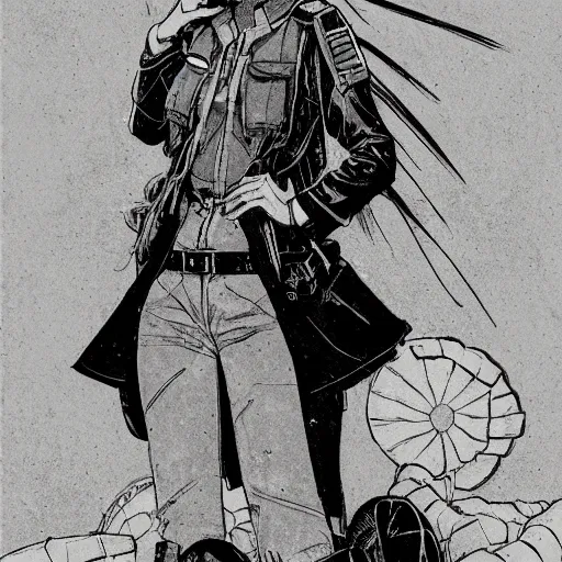 Prompt: manga style, gpen line art, portrait of a girl under artillery fire, trench sandbags in background, soldier clothing, short hair, hair down, symmetrical facial features, from marvel comic, detailed drawing, trending on artstation, by professional mangaka masashi kishimoto and naoki urasaw