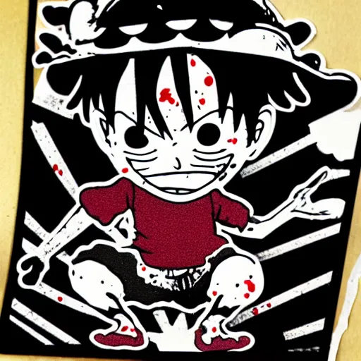 Image similar to die cut sticker, luffy is joyboy, splatter paint on paper