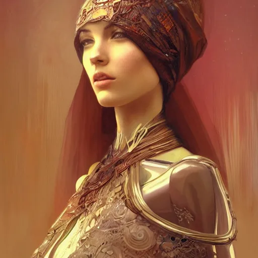 Image similar to portrait of a humanoid robot wearing a veil, mystic, mystical, intricate, headshot, highly detailed, digital painting, artstation, concept art, sharp focus, cinematic lighting, digital painting, art by artgerm and greg rutkowski, alphonse mucha, cgsociety