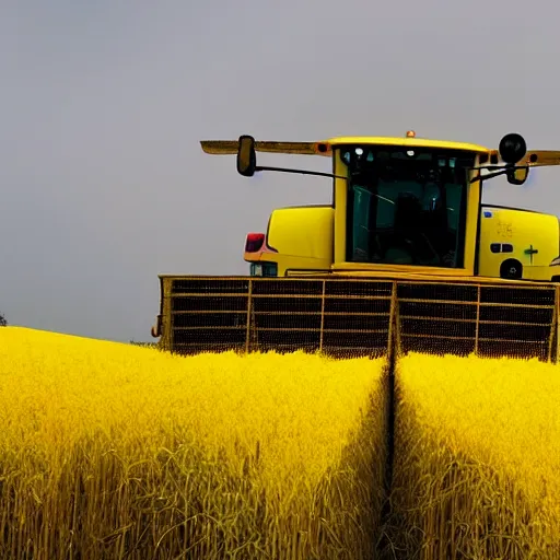 Prompt: “combine harvester in yellow field, cyberpunk”