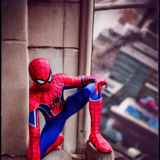 Image similar to a single iron man and spider - man hybrid, dslr, polaroid