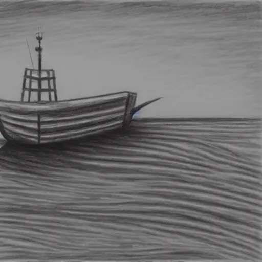 Image similar to A ship on a deserted island, realistic pencil drawing on white background