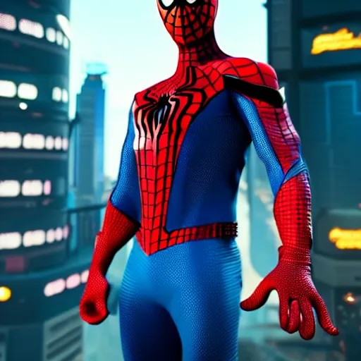 Image similar to futuristic arabic version of spiderman ps 4 suit in cyberpunk 2 0 7 7, cyberpunk style spiderman, fantasy, d & d, elegant