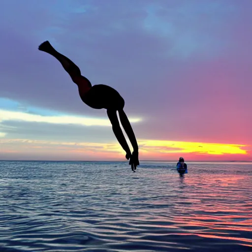 Prompt: springboard diver at sunset